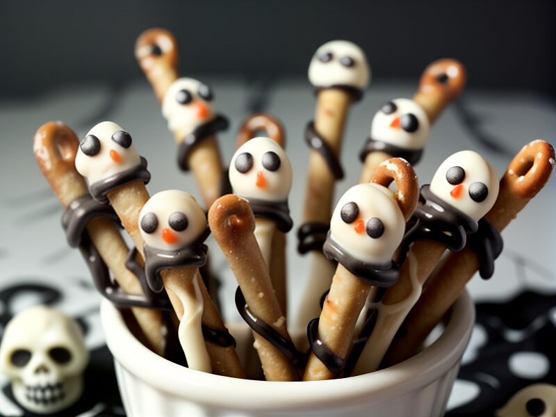 Ghostly Pretzel Rods With White Chocolate
