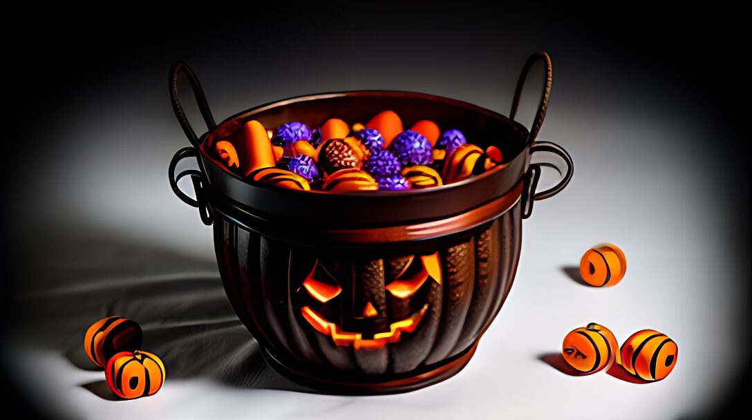 Spooky Halloween Candy Bowl Filled With Candy